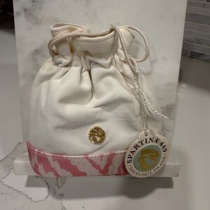 NWT Spartina 449 Keepsake Drawstring Pink Ikat Pouch for Jewelry New